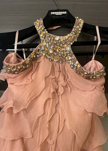 Gül kurusu renkli Uzun Kat Kat Abiye Elbise - Görsel 2