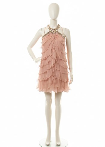 Gül kurusu renkli Uzun Kat Kat Abiye Elbise - Görsel 7