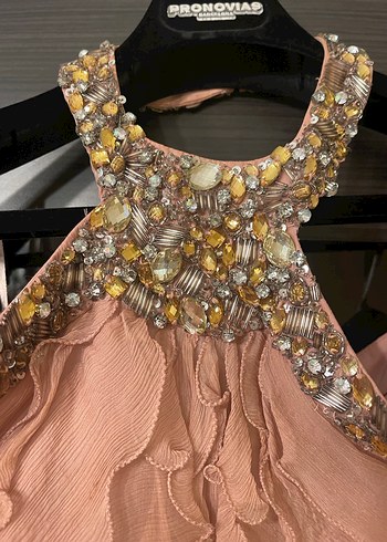 Gül kurusu renkli Uzun Kat Kat Abiye Elbise - Görsel 4