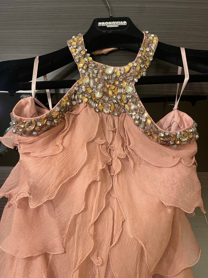 Gül kurusu renkli Uzun Kat Kat Abiye Elbise - Görsel 2