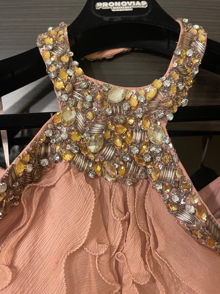 Gül kurusu renkli Uzun Kat Kat Abiye Elbise - Görsel 4