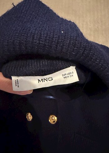 Mango Lacivert Midi Kadın Yün Ceket