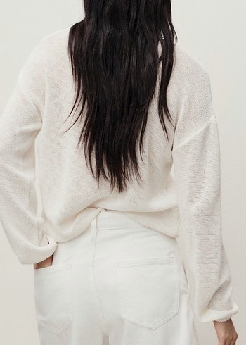 Beyaz Keten Rahat Kesim Bermuda Şort - Görsel 2