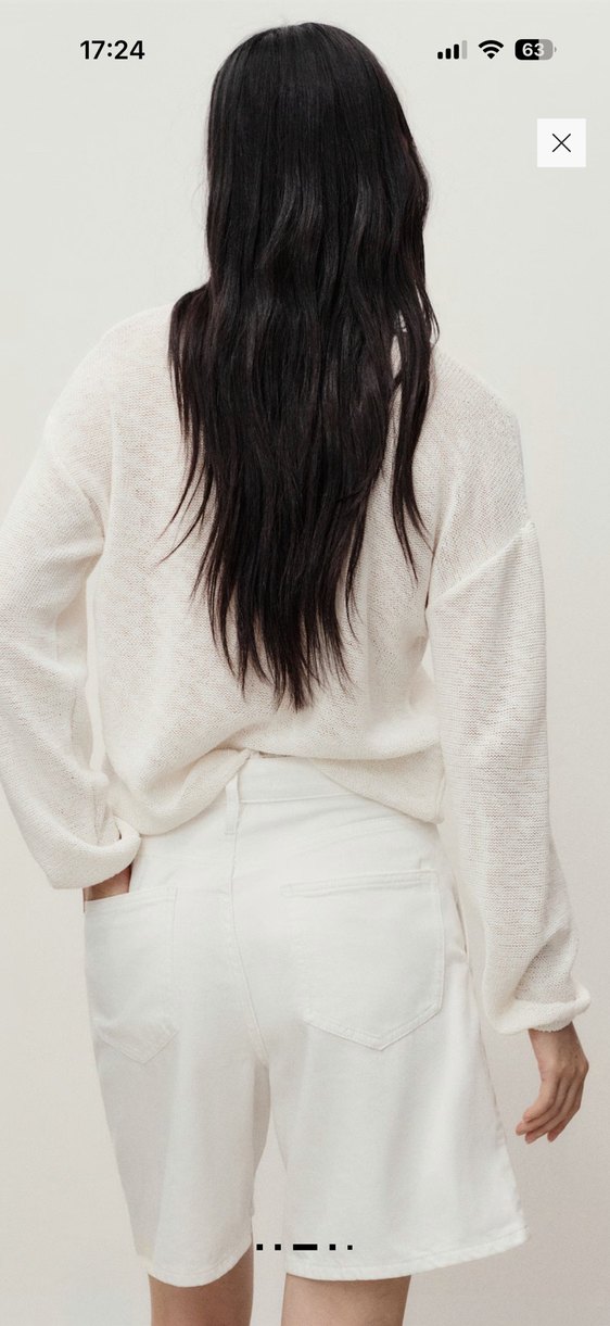 Beyaz Keten Rahat Kesim Bermuda Şort - Görsel 2