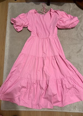 Pembe V Yaka Uzun Bohem Elbise - Görsel 2