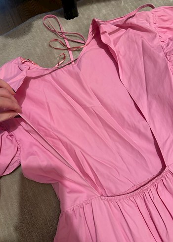 Pembe V Yaka Uzun Bohem Elbise - Görsel 3