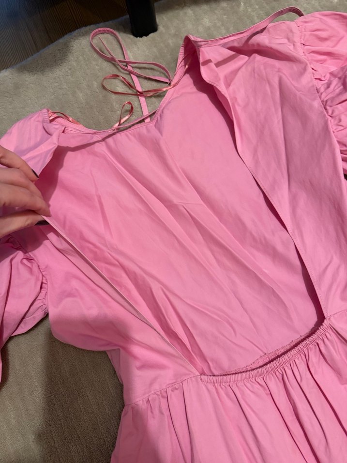 Pembe V Yaka Uzun Bohem Elbise - Görsel 3