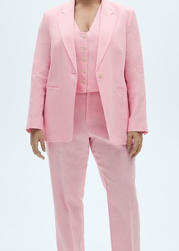 Pembe Kadın Klasik Kesim Keten Ceket
