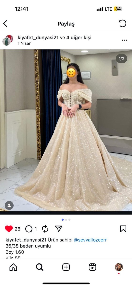 Bej Drapeli Straplez Uzun Abiye - Görsel 2