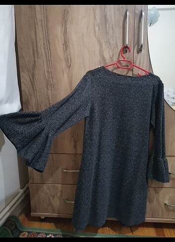 38 Beden Gri Mini Elbise