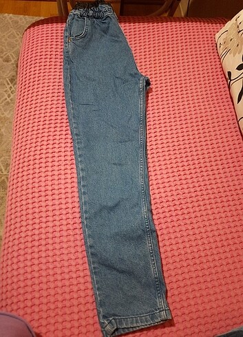 Beli hafif büzmeli iki düğmeli kot pantolon - Görsel 5