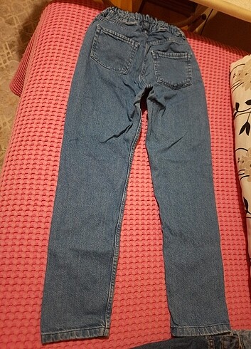 Beli hafif büzmeli iki düğmeli kot pantolon - Görsel 7