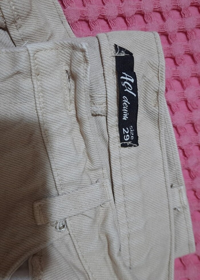 Krem paça yırtık kot pantolon - Görsel 5