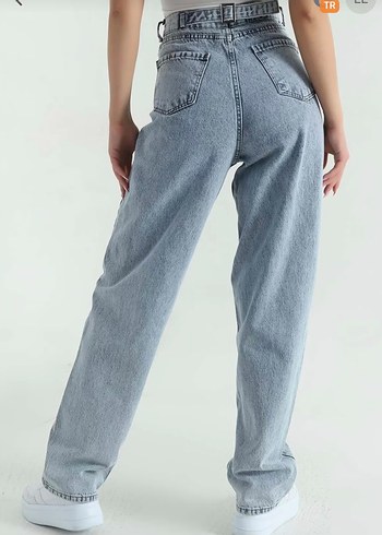 Buz Mavisi Tokalı Cepli Baggy Kadın Kot Pantolon - Görsel 4