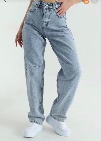 Buz Mavisi Tokalı Cepli Baggy Kadın Kot Pantolon - Görsel 3