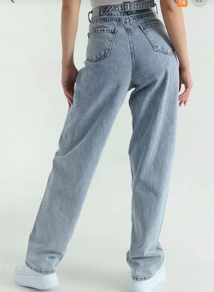 Buz Mavisi Tokalı Cepli Baggy Kadın Kot Pantolon - Görsel 4