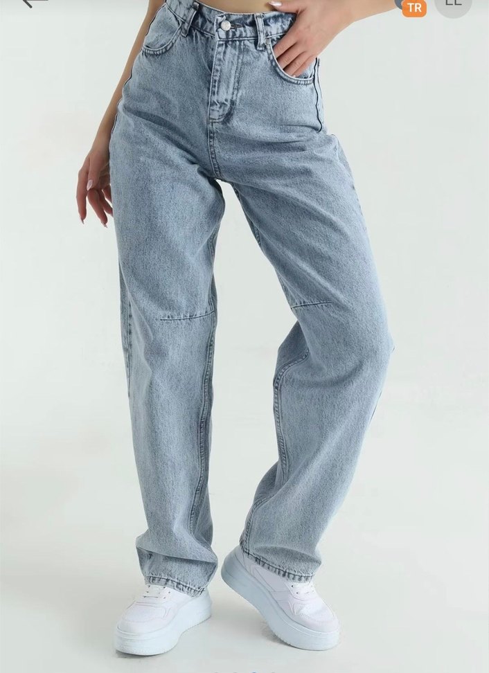 Buz Mavisi Tokalı Cepli Baggy Kadın Kot Pantolon - Görsel 3