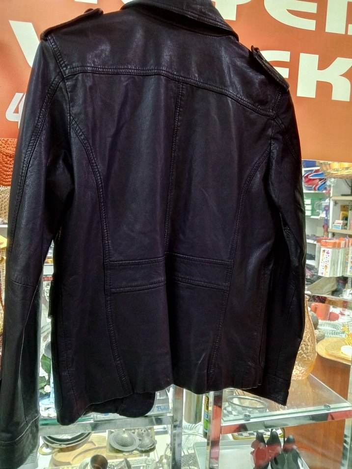 Düğmeli Siyah Deri Kadın Ceket - Görsel 3