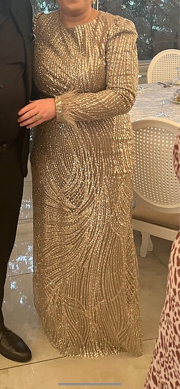 Özel tasarım gold simli abiye elbise