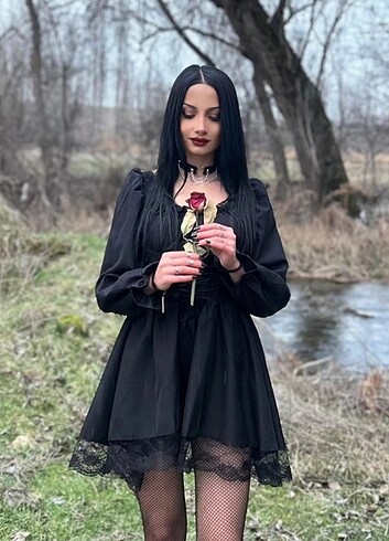 s Beden Gothic Siyah Elbise 