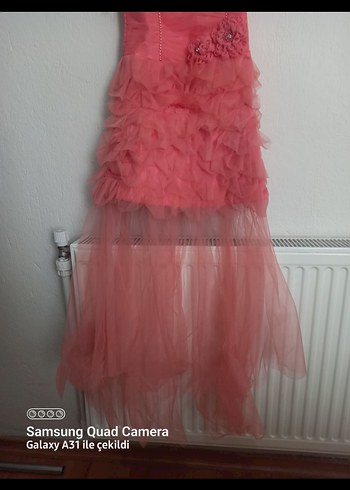 Pembe Straplez Uzun Abiye Elbise - Görsel 2