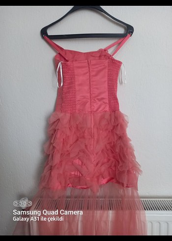 Pembe Straplez Uzun Abiye Elbise - Görsel 5