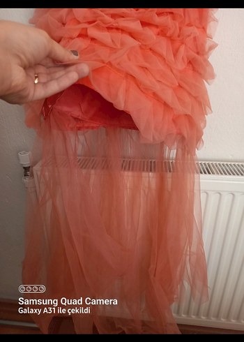 Pembe Straplez Uzun Abiye Elbise - Görsel 3