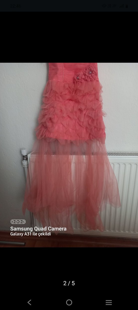 Pembe Straplez Uzun Abiye Elbise - Görsel 2