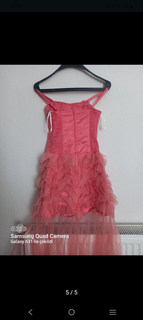 Pembe Straplez Uzun Abiye Elbise - Görsel 5