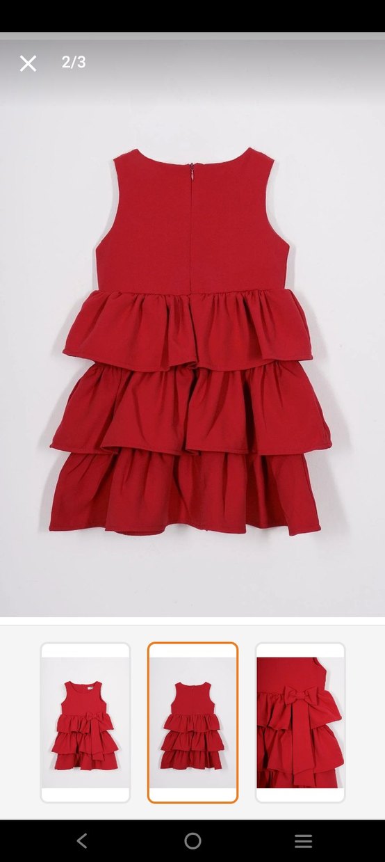 Kız Çocuk Kırmızı Kolsuz Fırfırlı Elbise - Görsel 2