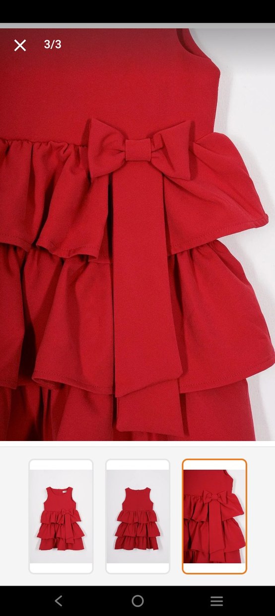 Kız Çocuk Kırmızı Kolsuz Fırfırlı Elbise - Görsel 3