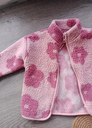 Kız Çocuk Pembe Çiçek Desenli Triko Ceket - Görsel 2