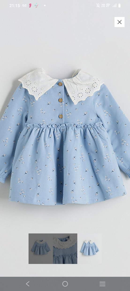 Nakışlı Mavi Kız Elbisesi Fırfırlı Yaka - Görsel 3