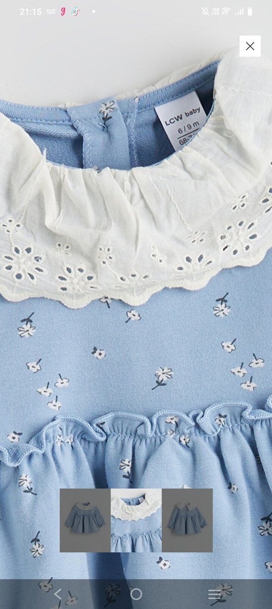 Nakışlı Mavi Kız Elbisesi Fırfırlı Yaka - Görsel 2