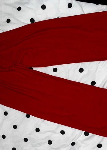 Kadın Kırmızı Bol Kesim Pamuklu Pantolon - Görsel 5