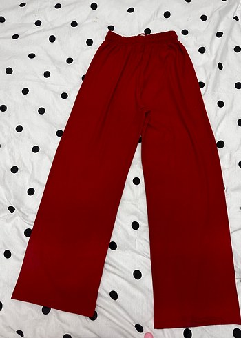 Kadın Kırmızı Bol Kesim Pamuklu Pantolon - Görsel 4