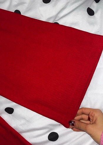 Kadın Kırmızı Bol Kesim Pamuklu Pantolon - Görsel 7