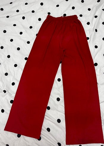 Kadın Kırmızı Bol Kesim Pamuklu Pantolon - Görsel 3