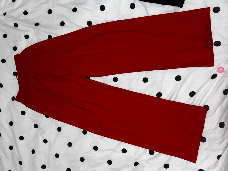 Kadın Kırmızı Bol Kesim Pamuklu Pantolon - Görsel 5