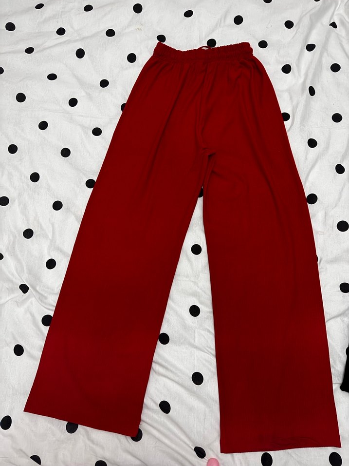 Kadın Kırmızı Bol Kesim Pamuklu Pantolon - Görsel 4