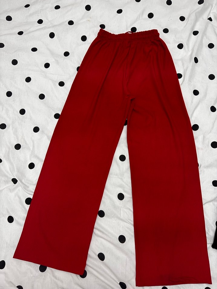 Kadın Kırmızı Bol Kesim Pamuklu Pantolon - Görsel 3