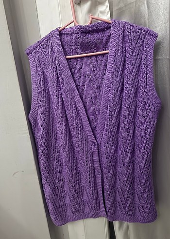 Mor Örgü V Yaka Kadın Yelek - Görsel 3