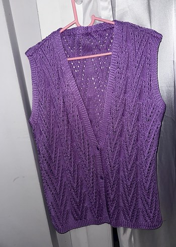 Mor Örgü V Yaka Kadın Yelek - Görsel 2