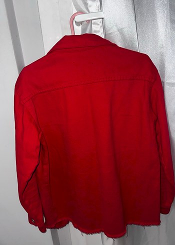 Düğmeli Kırmızı Kadın Denim Ceket - Görsel 9