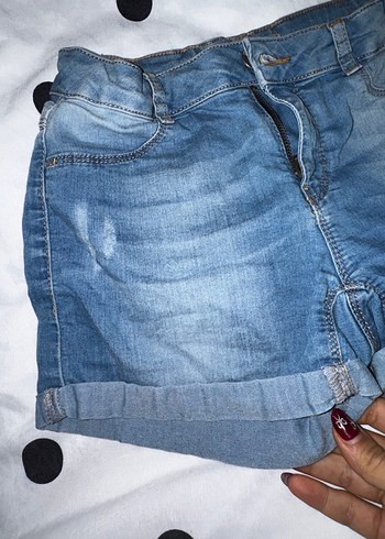 Kız Çocuk Mavi Düğmeli Mini Kot Şort - Görsel 12