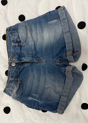 Kız Çocuk Mavi Düğmeli Mini Kot Şort - Görsel 5