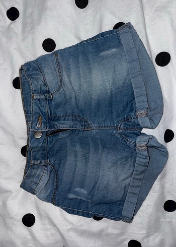 Kız Çocuk Mavi Düğmeli Mini Kot Şort - Görsel 2