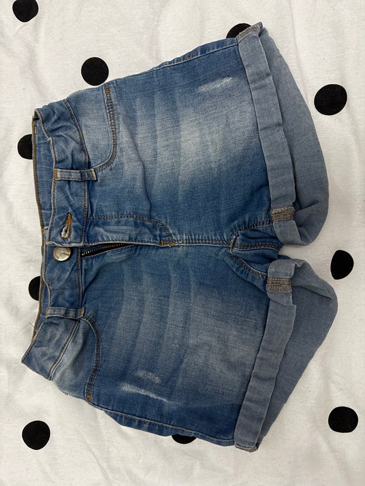 Kız Çocuk Mavi Düğmeli Mini Kot Şort - Görsel 5