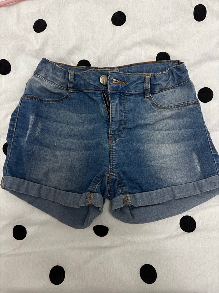 Kız Çocuk Mavi Düğmeli Mini Kot Şort - Görsel 4