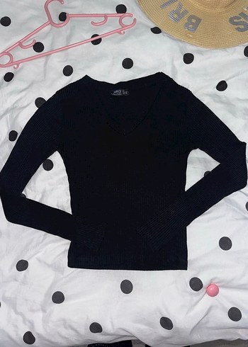 Uzun Kollu Siyah V Yaka Kadın Triko - Görsel 2